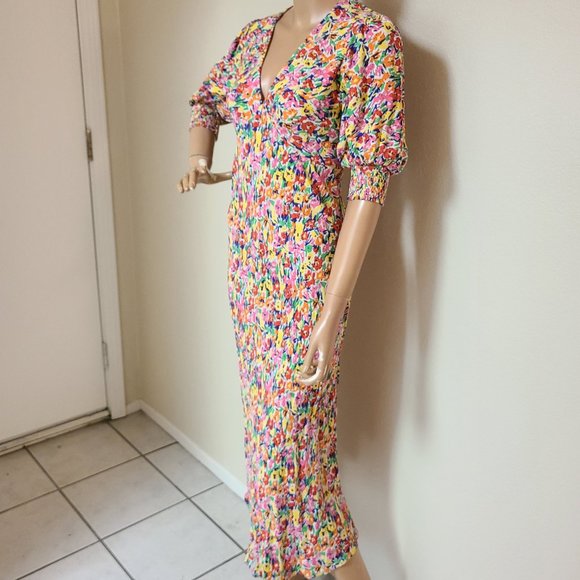 RIXO TARGET FLORAL PRINT PUFF SLEEVE SMOCKED CUFF MIDI DRESS sz 4 - Picture 4 of 8
